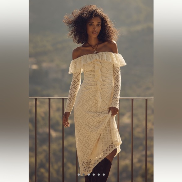 Astr Dresses & Skirts - ASTR Dorian Off-Shoulder Ivory Lace Midi Dress